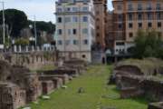 Ruins of the Ludus Magnus or the Great Gladiatorial Training School as seen from Piazza del Colosseo