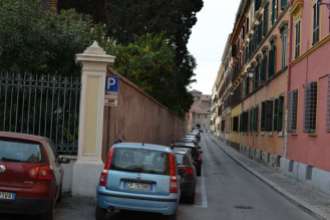 Looking down the street to the right of the main gate to the Pontificio Collegio Irlandese.