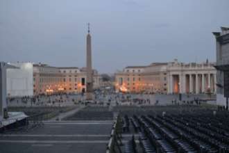Looking out onto Saint Peter's Square as we leave the Basilica at the end of the day.