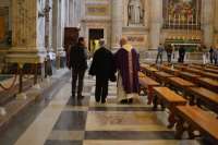 Walking with Fr. Samuel to the sacristy and then on to a tour of the basilica museum